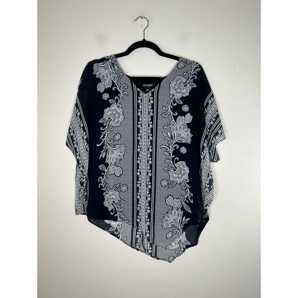 Roz & Ali Women's Flowy Blue White bohemian Tunic Top Size Medium - Picture 1 of 11